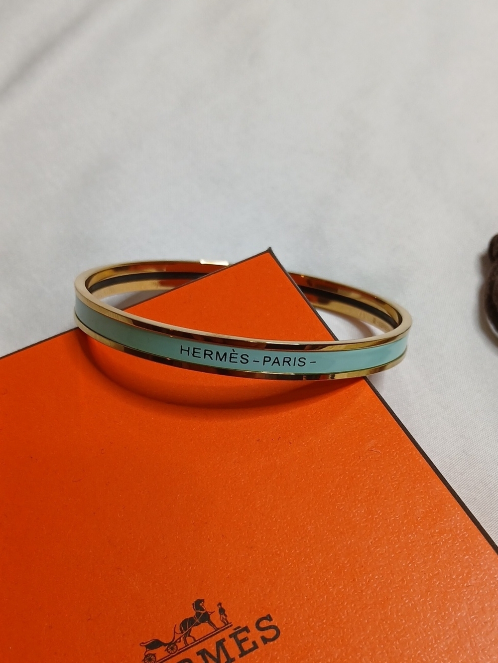Hermès Gold and Mint Enamel Bangle Bracelet